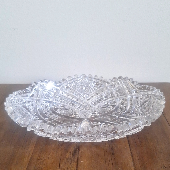 Other - Vintage Lead Crystal Cut Glass Bowl Starburst Hobstar Pattern Brilliant Sparkle